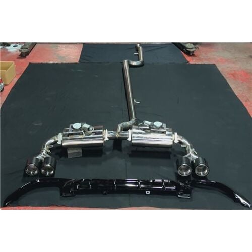 Bmw G22 Arka Sag Ve Sol Krom Flanşlı Aktif Çift Yassı Varex Krom Borular Difüzör Ve M Karbon Egzoz Uçları