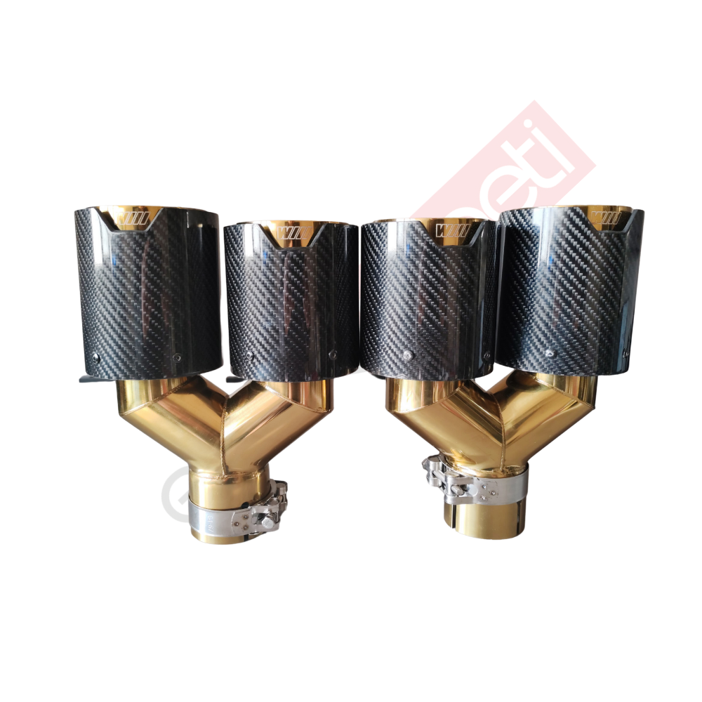 Bmw M Logolu Karbon Egzoz Ucu 100 MM Gold Çiftli Takım Sag Ve Sol