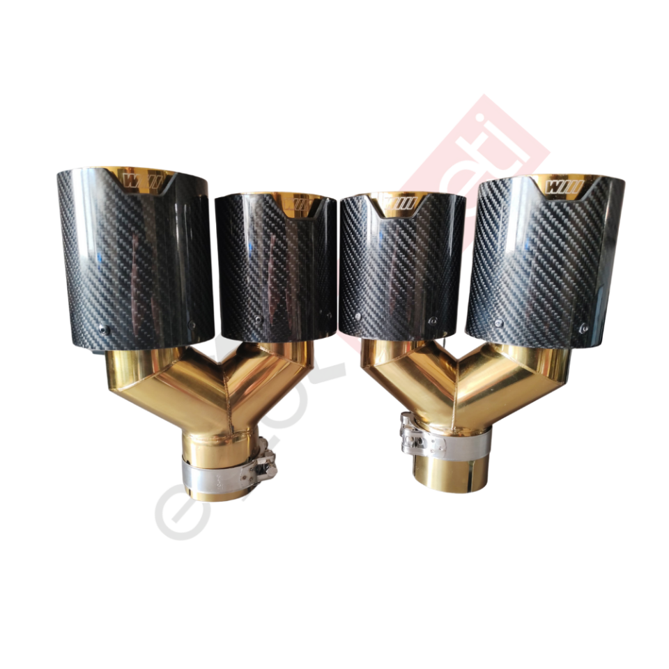 Bmw M Logolu Karbon Egzoz Ucu 100 MM Gold Çiftli Takım Sag Ve Sol
