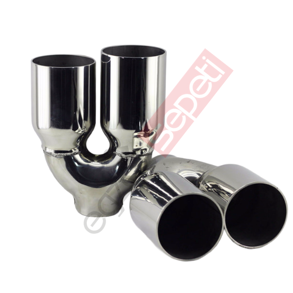 Krom Çift Çıkış Egzoz Ucu 304 Kalite Sağ Ve Sol Takım Yuvarlak Çap Ölçüs 90x120 mm