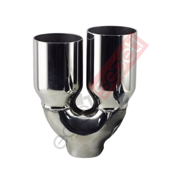 Krom Çift Çıkış Egzoz Ucu 304 Kalite Sol Taraf Yuvarlak Çap Ölçüs 90x120 mm