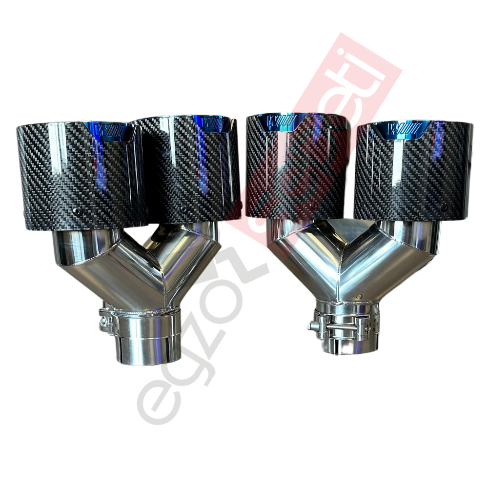 Bmw Mavi M Logolu Karbon Egzoz Ucu 100 MM Parlak Çiftli Takım Sag Ve Sol Delikli