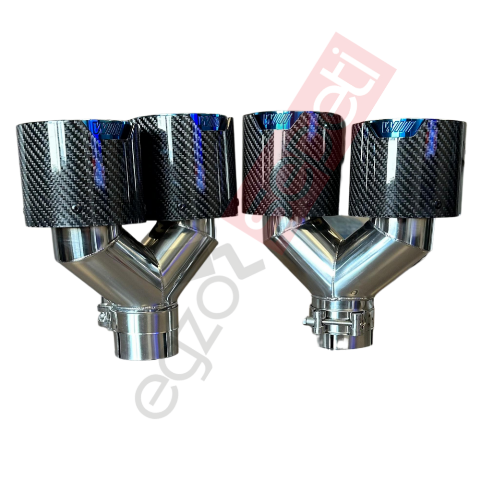 Bmw Mavi M Logolu Karbon Egzoz Ucu 100 MM Parlak Çiftli Takım Sag Ve Sol Delikli