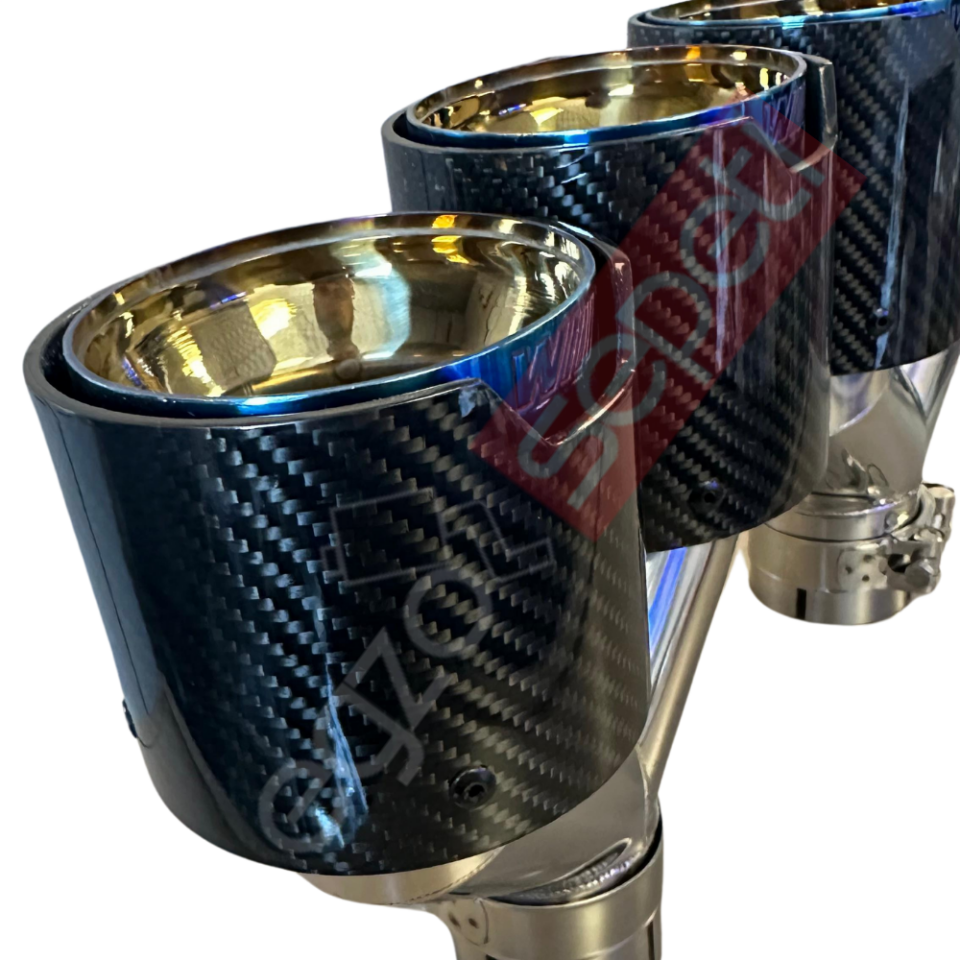 Bmw Mavi M Logolu Karbon Egzoz Ucu 100 MM Parlak Çiftli Takım Sag Ve Sol Delikli