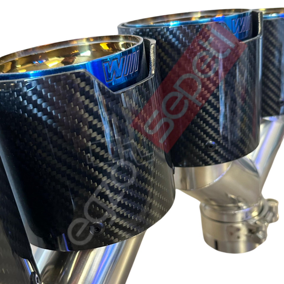 Bmw Mavi M Logolu Karbon Egzoz Ucu 100 MM Parlak Çiftli Takım Sag Ve Sol Delikli
