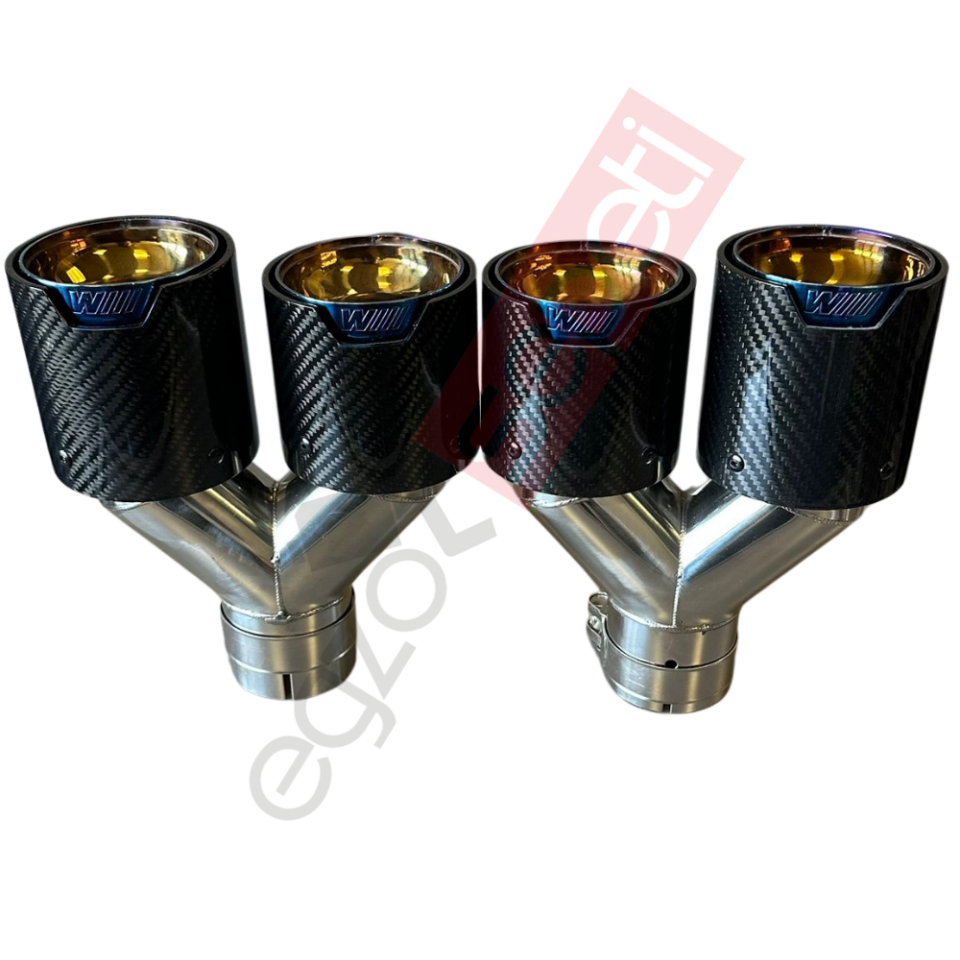 Bmw Mavi M Logolu Karbon Egzoz Ucu 90 MM Parlak Çiftli Takım Sag Ve Sol Delikli