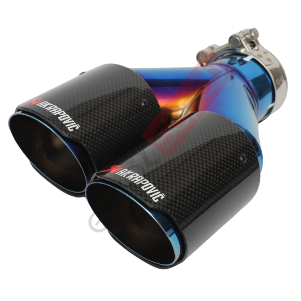 Akrapoviç Karbon Egzoz Ucu 76 MM Çiftli Parlak Mavi Sol Gerçek Karbon Malzeme İthal Ürün