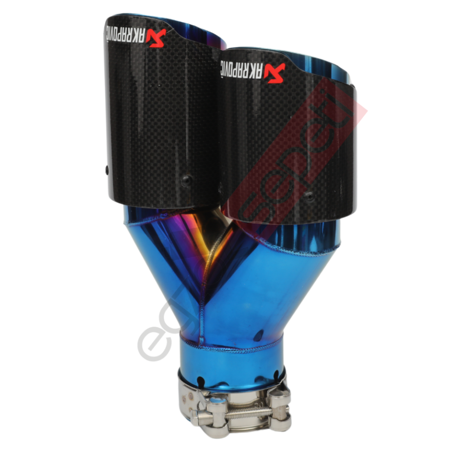 Akrapoviç Karbon Egzoz Ucu 76 MM Çiftli Parlak Mavi Sol Gerçek Karbon Malzeme İthal Ürün