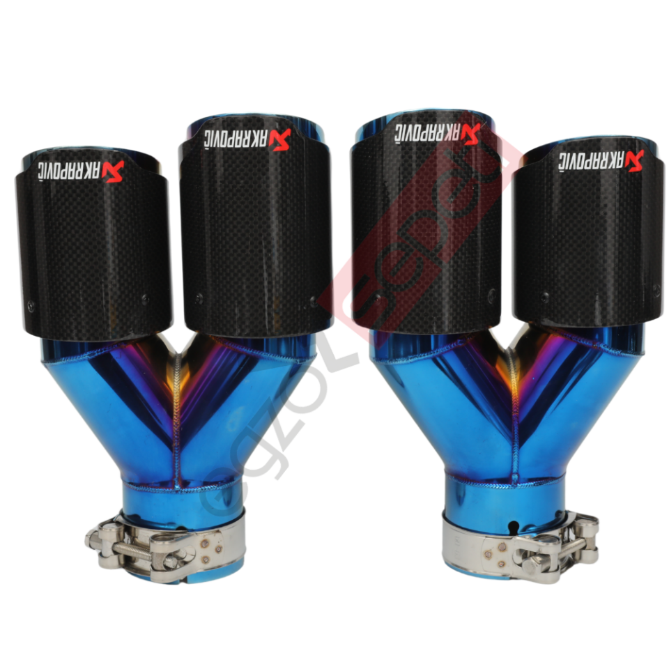 Akrapoviç Karbon Egzoz Ucu 76 MM Çiftli Parlak Mavi Sag Ve Sol Takım Gerçek Karbon Malzeme İthal Ürün