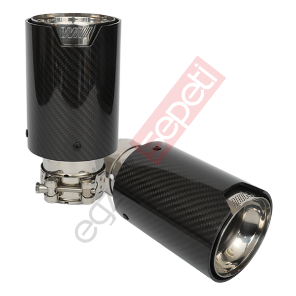 Bmw M Logolu Karbon Egzoz Ucu Sağ Ve Sol Takım 90 MM Parlak İçi Delikli