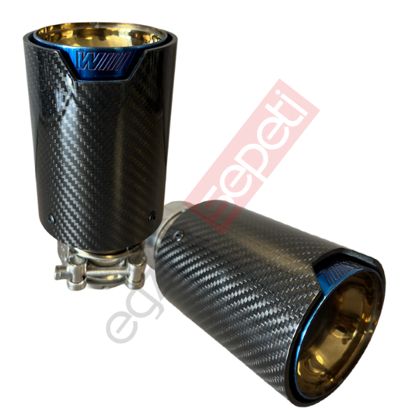 Bmw M Logolu Karbon Egzoz Ucu Sağ Ve Sol Takım Mavi 90 mm Parlak İçi Delikli