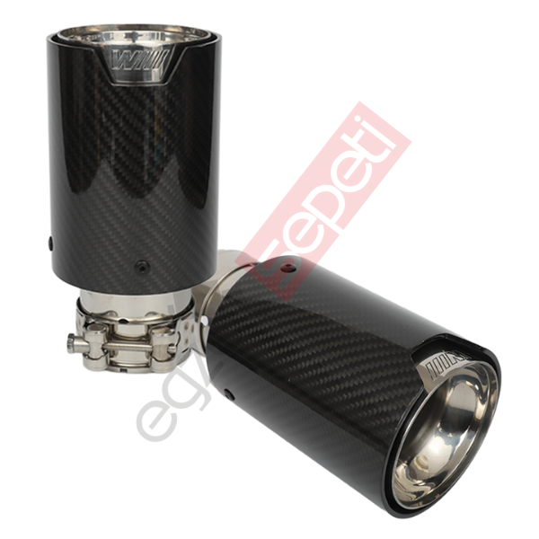 Bmw M Logolu Karbon Egzoz Ucu Sağ Ve Sol Takım 90 MM Parlak İçi Deliksiz