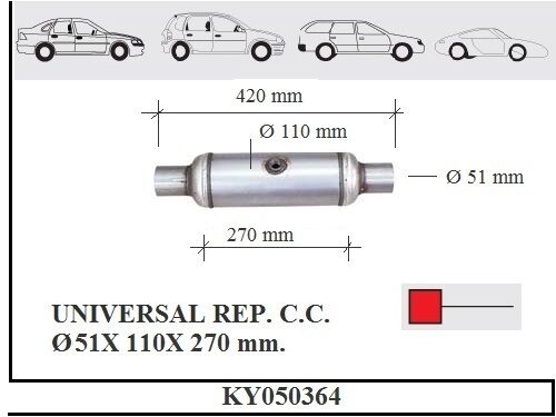 Üniversal Katalitik Konverter Yerine Susturucu Ø51X110X270Mm 2 Büzme Tek Müşür Boy 42 Cm.