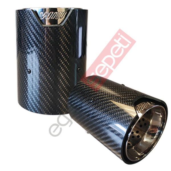 Bmw M Logolu Karbon Egzoz Ucu 90 MM Sağ Ve Sol Takım Parlak Siyah İçi Delikli