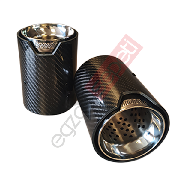 Bmw M Logolu Karbon Egzoz Ucu 90 MM Sağ Ve Sol Takım Parlak Siyah İçi Delikli