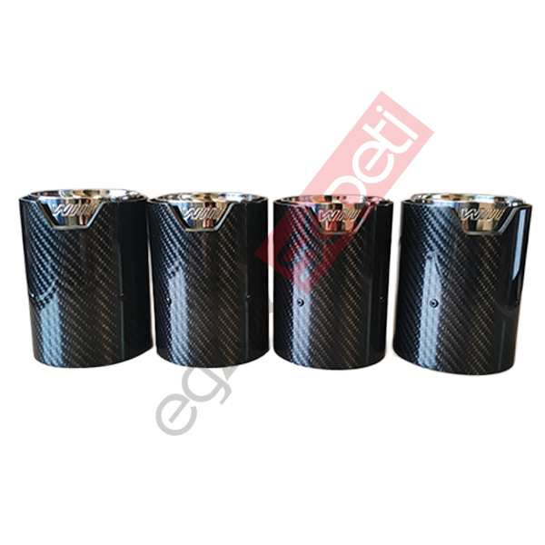Bmw M Logolu Karbon Egzoz Ucu 90 MM 4 Adet Takım Parlak Siyah İçi Delikli