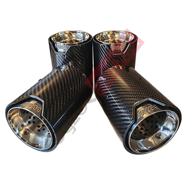 Bmw M Logolu Karbon Egzoz Ucu 90 MM 2'li Takım Parlak Siyah İçi Delikli