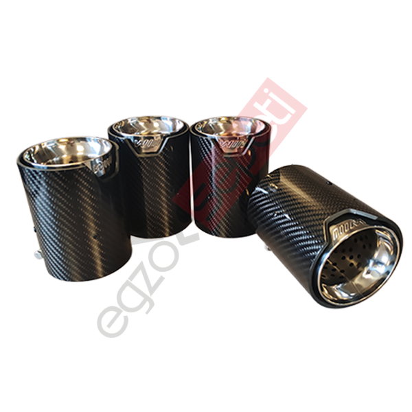 Bmw M Logolu Karbon Egzoz Ucu 90 MM 2'li Takım Parlak Siyah İçi Delikli