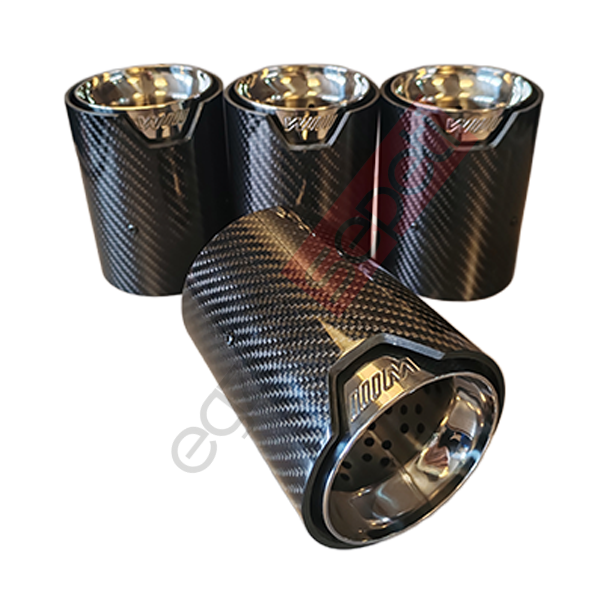 Bmw M Logolu Karbon Egzoz Ucu 90 MM 4 Adet Takım Parlak Siyah İçi Delikli