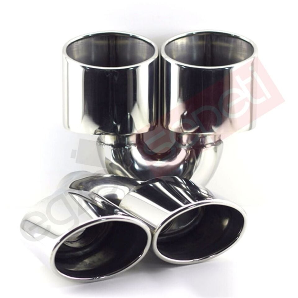 Krom Çift Çıkış Egzoz Ucu 304 Kalite Sağ Ve Sol Takım Oval Çap Ölçüsü 100x115mm