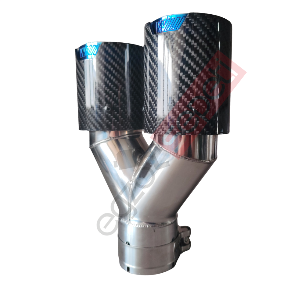 Bmw M Logolu Karbon Egzoz Ucu 76 MM Çiftli Parlak Mavi Sag Gerçek Karbon Malzeme İthal Ürün