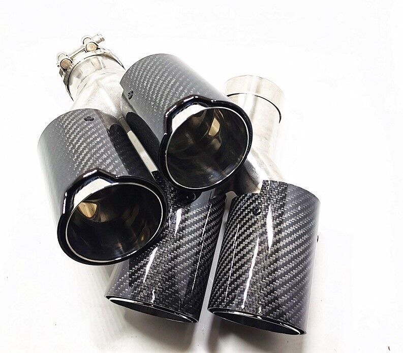 Bmw M Logolu Karbon Egzoz Ucu 76 MM Parlak Çiftli Takım Sag Ve Sol Delikli