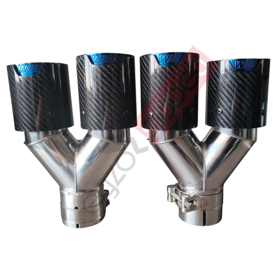 Bmw M Logolu Karbon Egzoz Ucu 76 MM Parlak Çiftli Takım Sag Ve Sol Gerçek Karbon Malzeme İthal Ürün Delikli