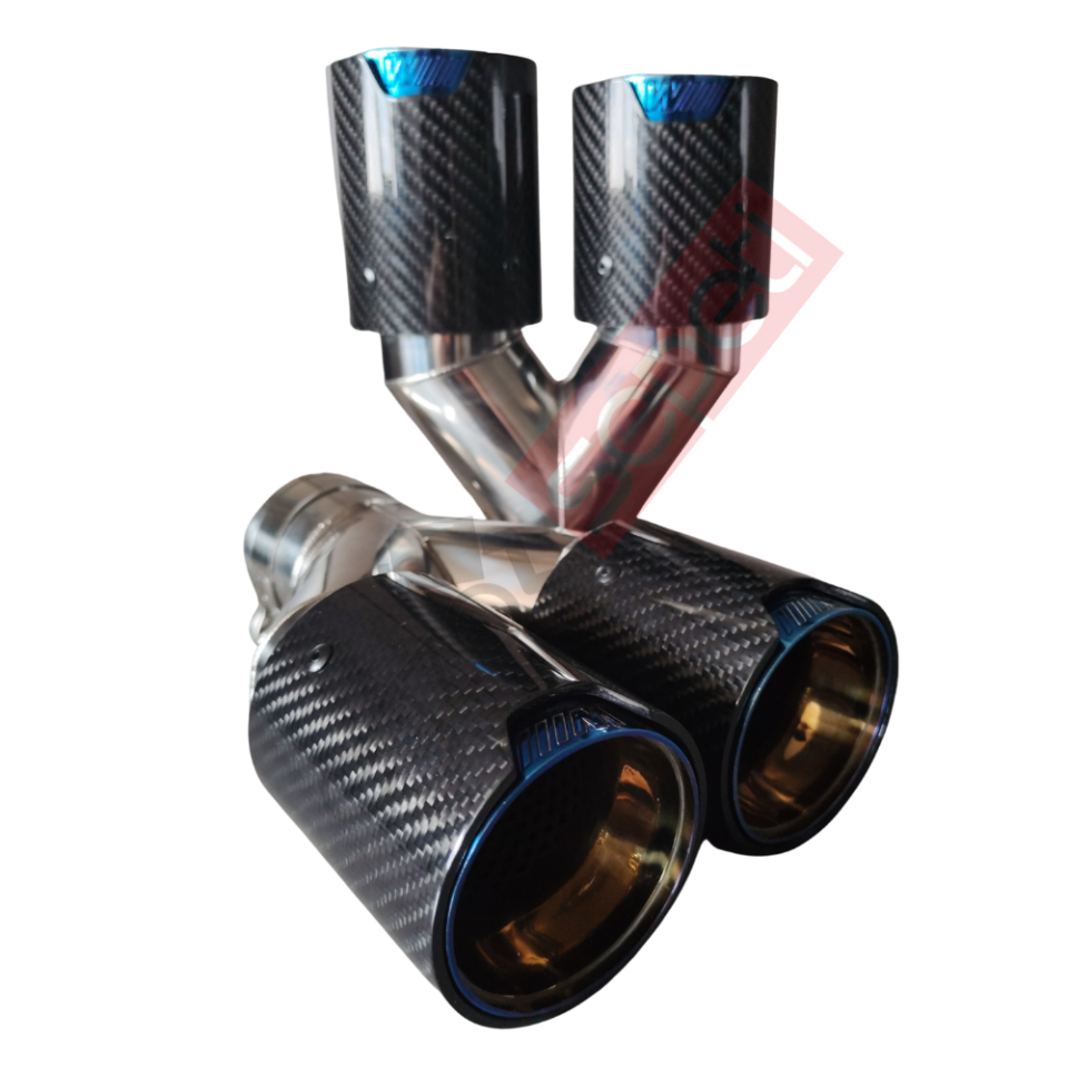 Bmw M Logolu Karbon Egzoz Ucu 76 MM Parlak Çiftli Takım Sag Ve Sol Gerçek Karbon Malzeme İthal Ürün Delikli