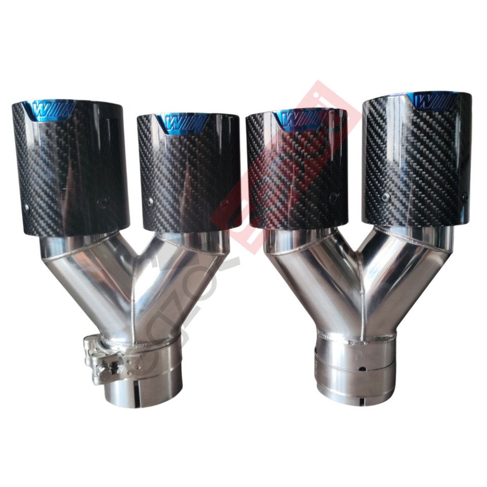 Bmw M Logolu Karbon Egzoz Ucu 76 MM Parlak Çiftli Takım Sag Ve Sol Gerçek Karbon Malzeme İthal Ürün Delikli