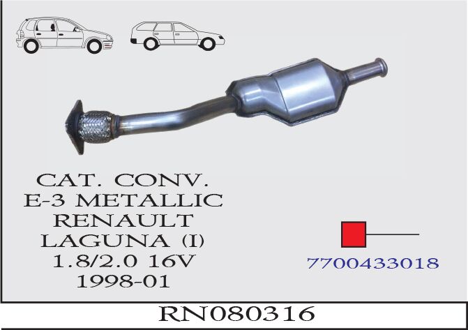 Renault Laguna 1 1.8 / 2.0 16V Spiralli Katalitik Konverter Euro 3 Metal 1998 > 2001