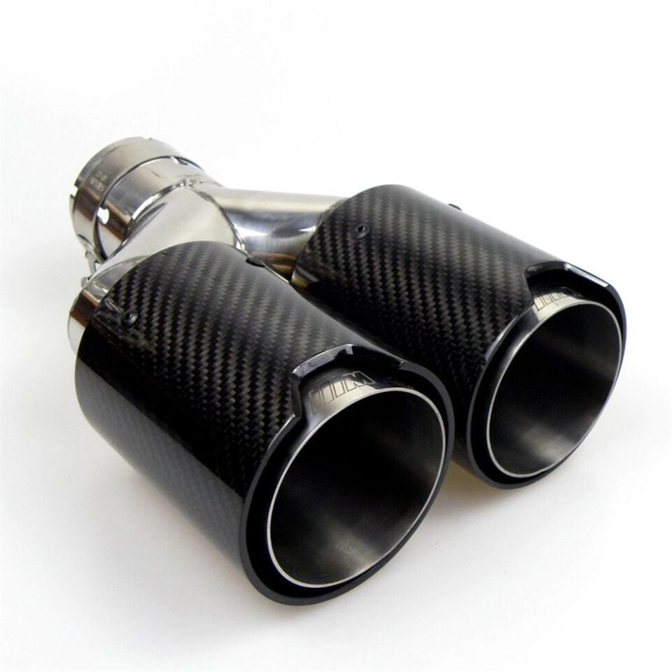Bmw M Logolu Karbon Egzoz Ucu 100 MM Parlak Çiftli Takım Sag Ve Sol Deliksiz