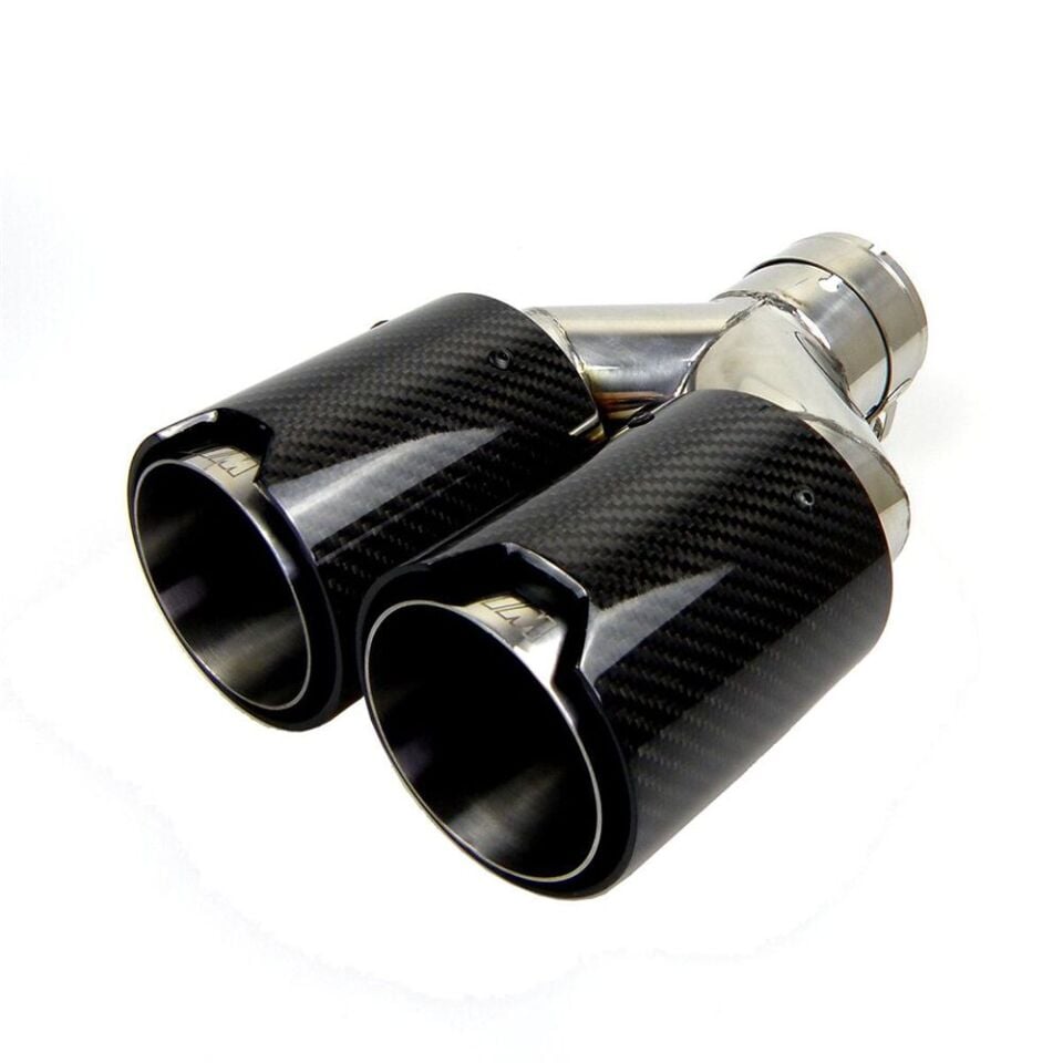 Bmw M Logolu Karbon Egzoz Ucu 100 MM Parlak Çiftli Takım Sag Ve Sol Deliksiz