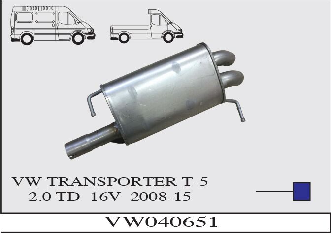 Volkswagen Transporter/T5 Min 1.9/2.0 Td 16V Arka Borulu Susturucu 2009-15