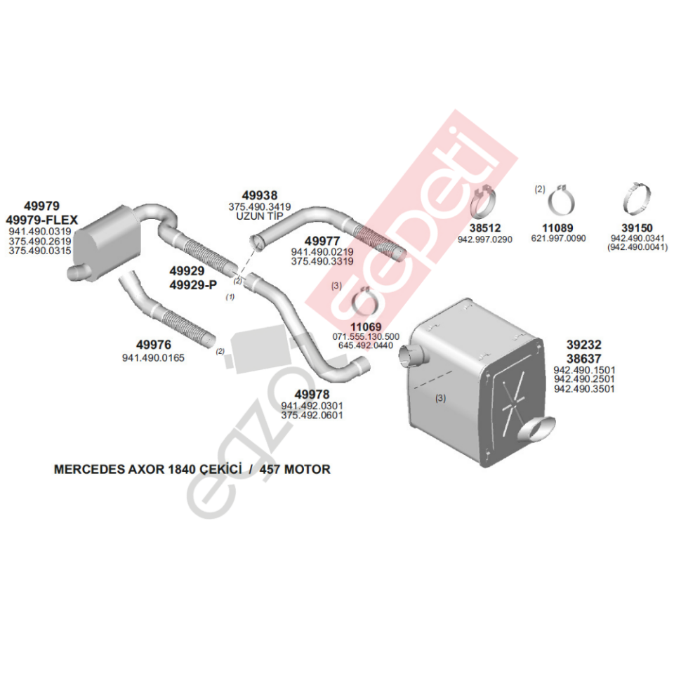 Mercedes Axor Ön Egzoz Boru Spirali 1840 Çekici 457 Motor Mb1831 1835L Uzun Tip(2002 -08)