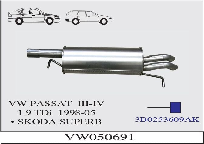 Volkswagen Passat 3 / Passat 4 1.9 Tdi Arka Borulu Susturucu 1998-05