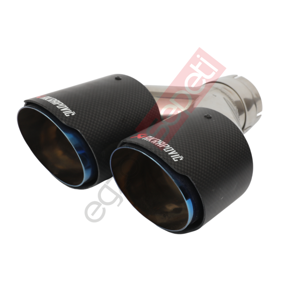 Akrapoviç Karbon Egzoz Ucu 90 MM Çiftli Mat Mavi Sag Ve Sol Takım Gerçek Karbon Malzeme İthal Ürün