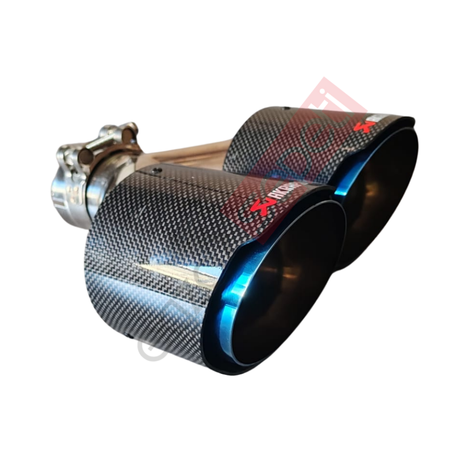 Akrapoviç Karbon Egzoz Ucu 100 MM Çiftli Mavi Parlak Sag Gerçek Karbon Malzeme İthal Ürün