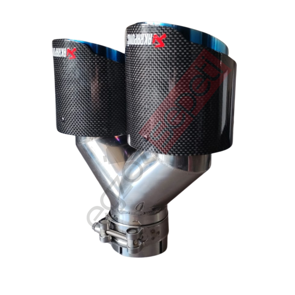 Akrapoviç Karbon Egzoz Ucu 100 MM Çiftli Mavi Parlak Sag Gerçek Karbon Malzeme İthal Ürün
