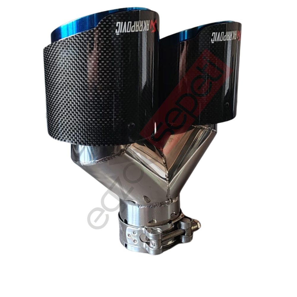 Akrapoviç Karbon Egzoz Ucu 100 MM Çiftli Mavi Parlak Sol Gerçek Karbon Malzeme İthal Ürün