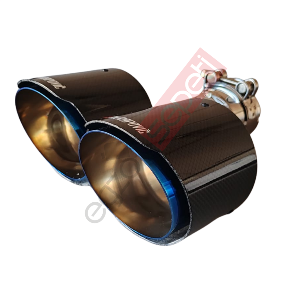 Akrapoviç Karbon Egzoz Ucu 100 MM Çiftli Mavi Parlak Sol Gerçek Karbon Malzeme İthal Ürün