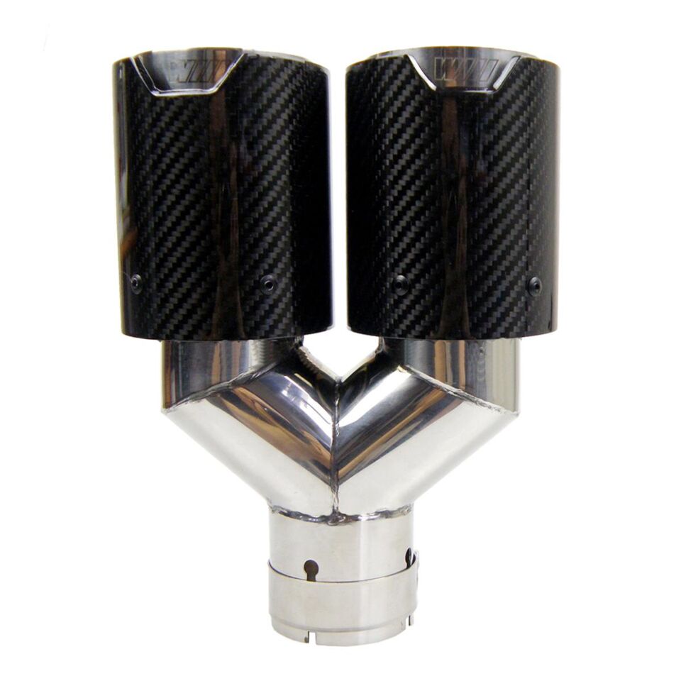 Bmw M Logolu Karbon Egzoz Ucu 90 MM Parlak Çiftli Takım Sag Ve Sol Deliksiz