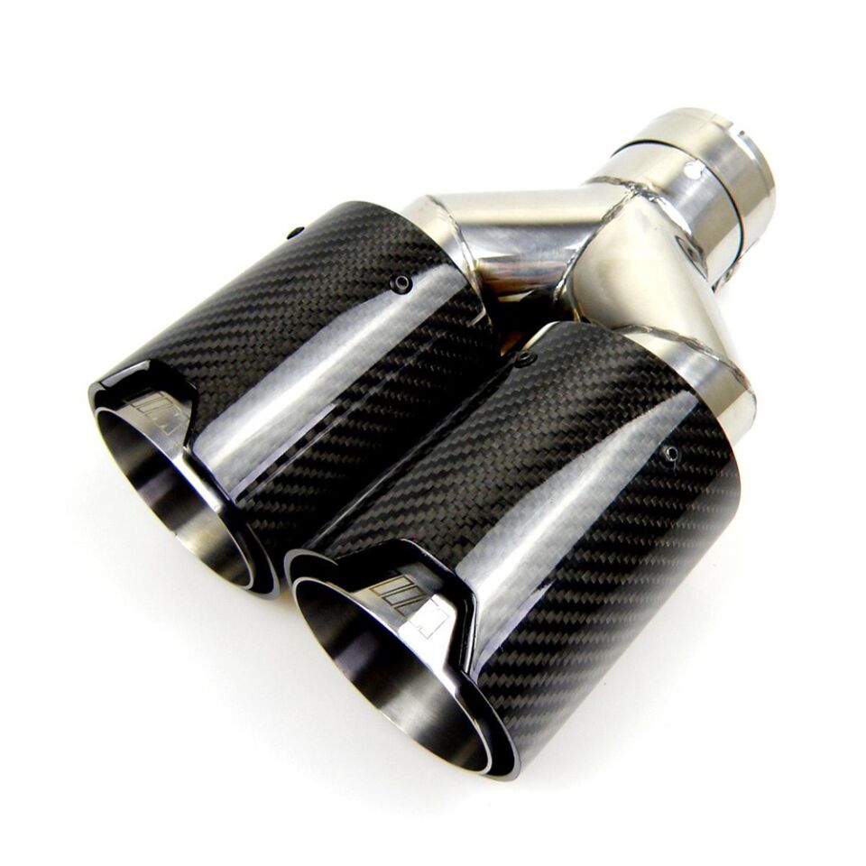 Bmw M Logolu Karbon Egzoz Ucu 90 MM Parlak Çiftli Takım Sag Ve Sol Deliksiz