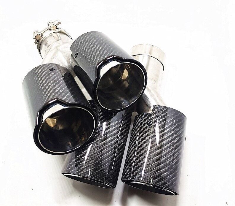 Bmw M Logolu Karbon Egzoz Ucu 90 MM Parlak Çiftli Takım Sag Ve Sol Deliksiz