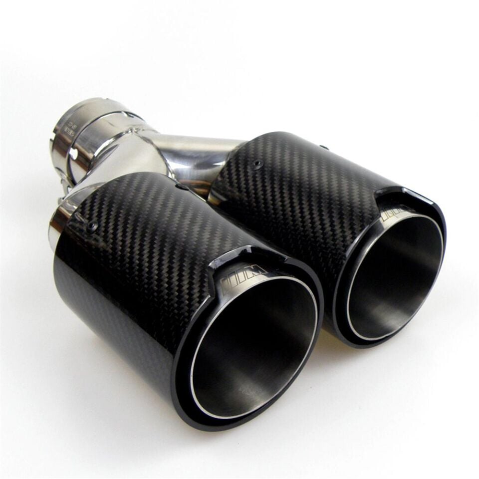 Bmw M Logolu Karbon Egzoz Ucu 90 MM Parlak Çiftli Takım Sag Ve Sol Deliksiz