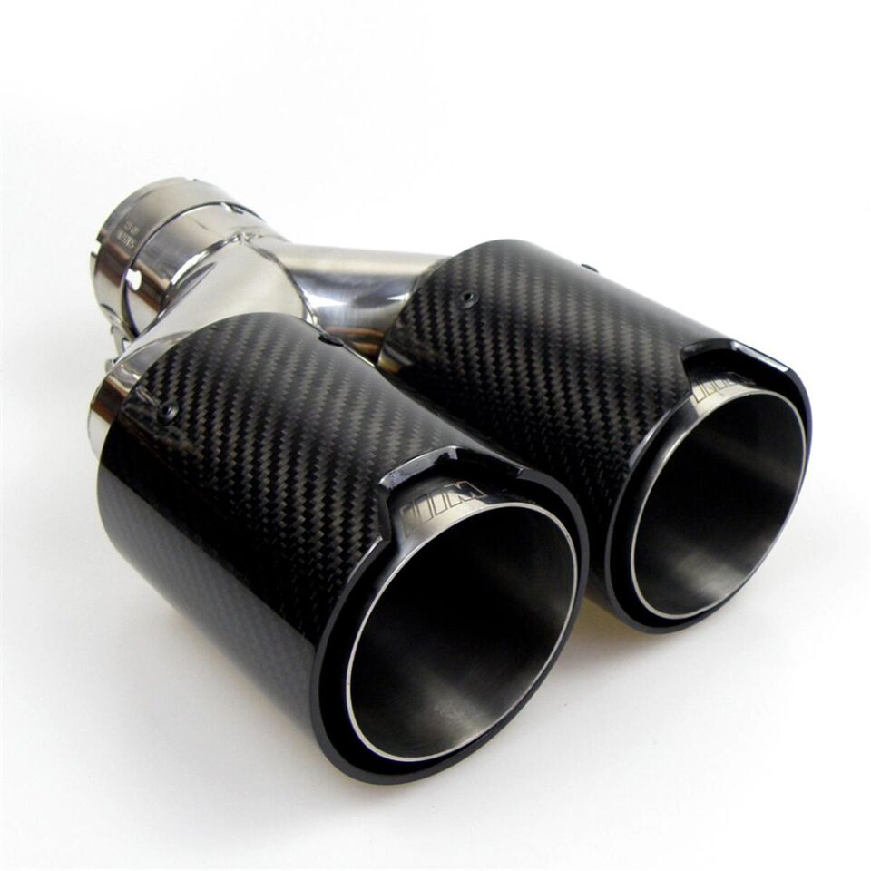 Bmw M Logolu Karbon Egzoz Ucu 90 MM Parlak Çiftli Takım Sag Ve Sol Deliksiz