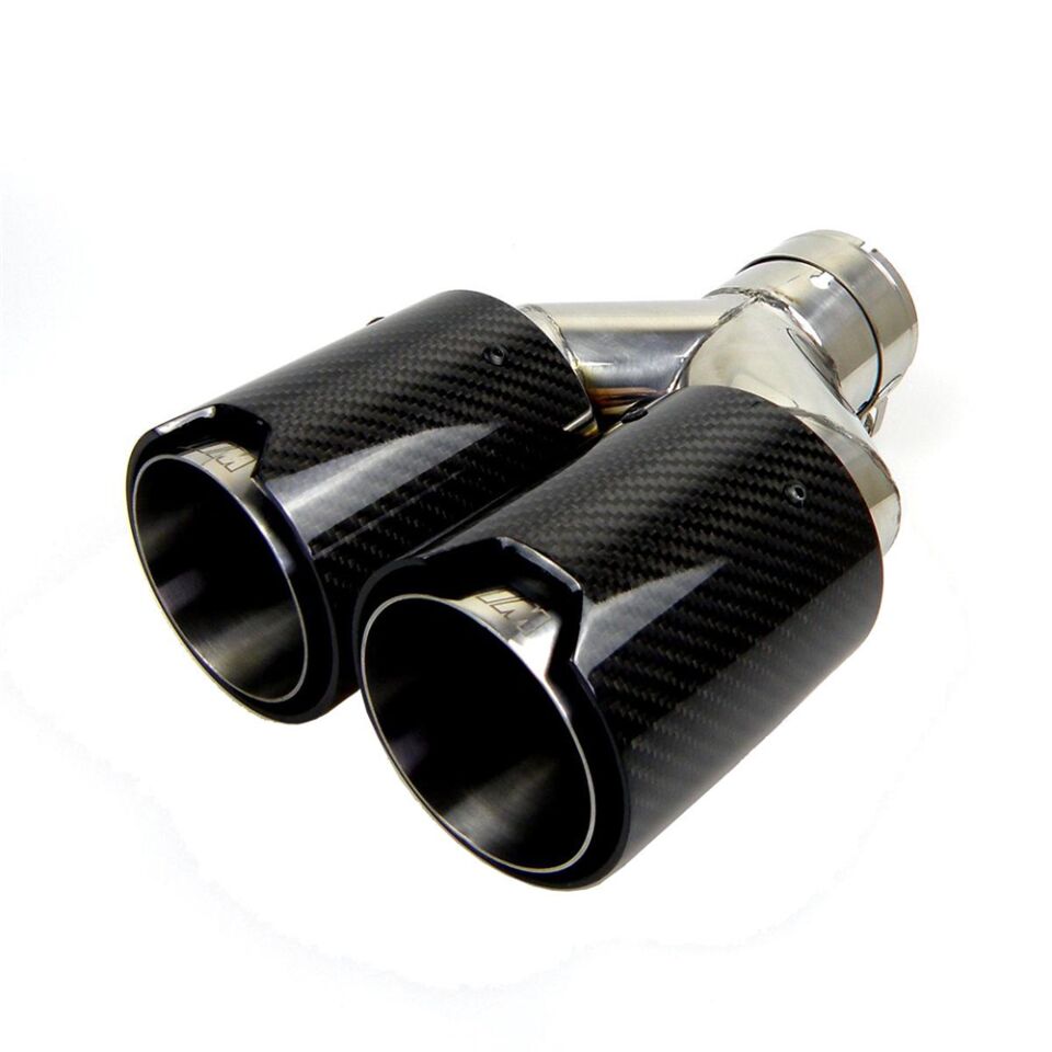 Bmw M Logolu Karbon Egzoz Ucu 90 MM Parlak Çiftli Takım Sag Ve Sol Deliksiz