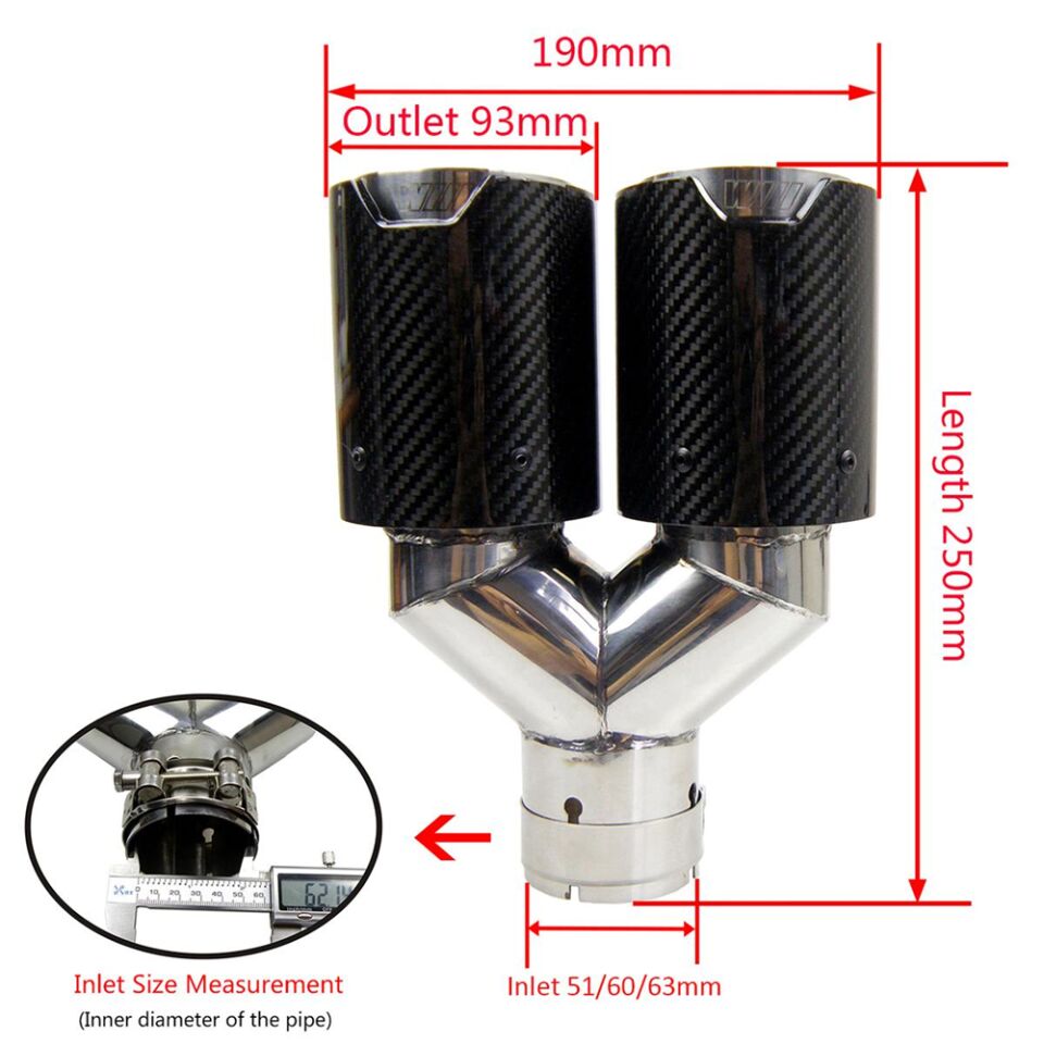 Bmw M Logolu Karbon Egzoz Ucu 90 MM Parlak Çiftli Takım Sag Ve Sol Deliksiz