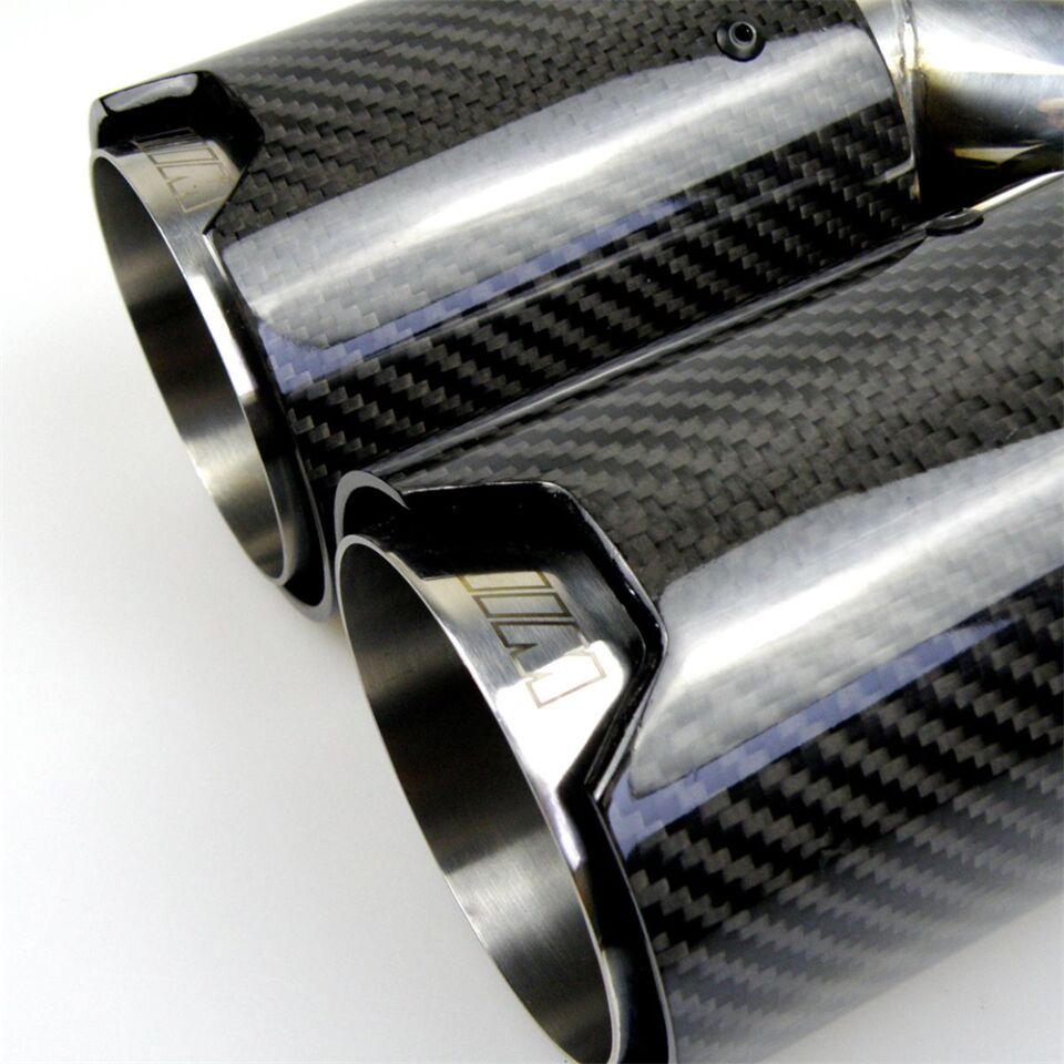 Bmw M Logolu Karbon Egzoz Ucu 90 MM Parlak Çiftli Takım Sag Ve Sol Deliksiz