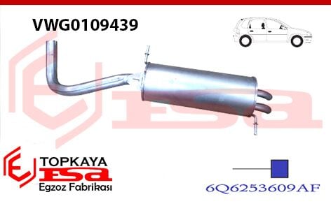 Volkswagen Polo 1.9 Tdi / Sdi / Seat İbiza / Skoda Fabia Arka Susturucu Borulu Tek Çıkış 2001 > 2009