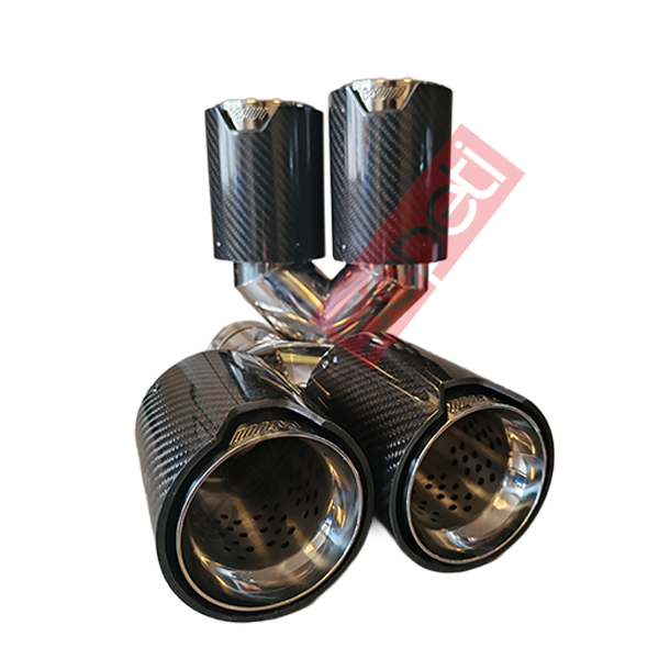 Bmw Mavi M Logolu Karbon Egzoz Ucu 90 MM Sİyah Parlak Çiftli Takım Sag Ve Sol Delikli